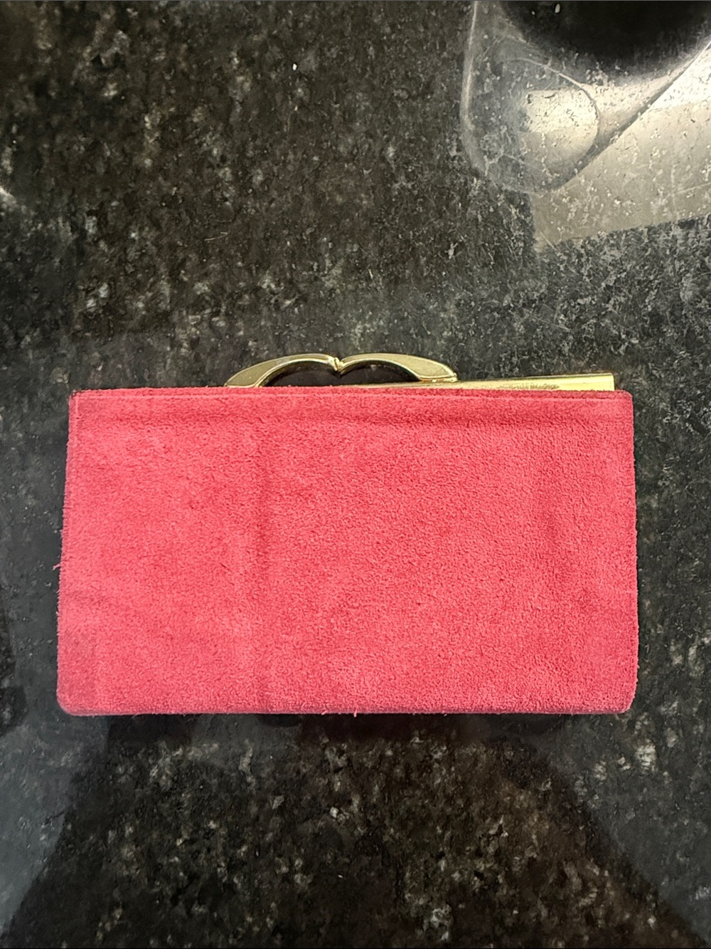 Suede Red Evening Clutch with Gold Frame